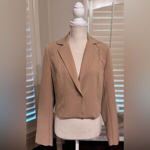New York & Company Cropped Tan Single-Button Blazer
